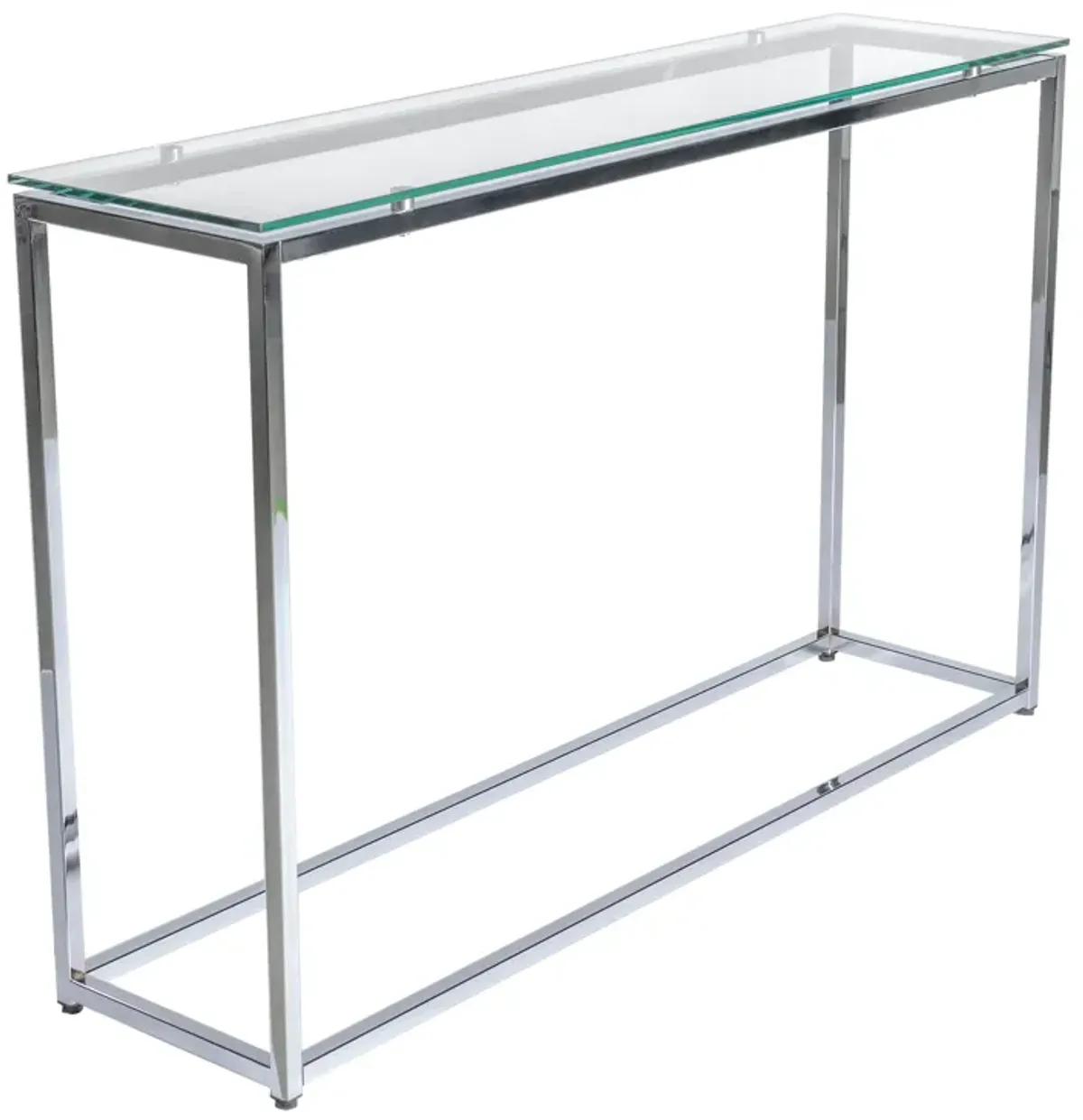 Sandor Long Console Table with Clear Tempered Glass Top and Chrome Frame