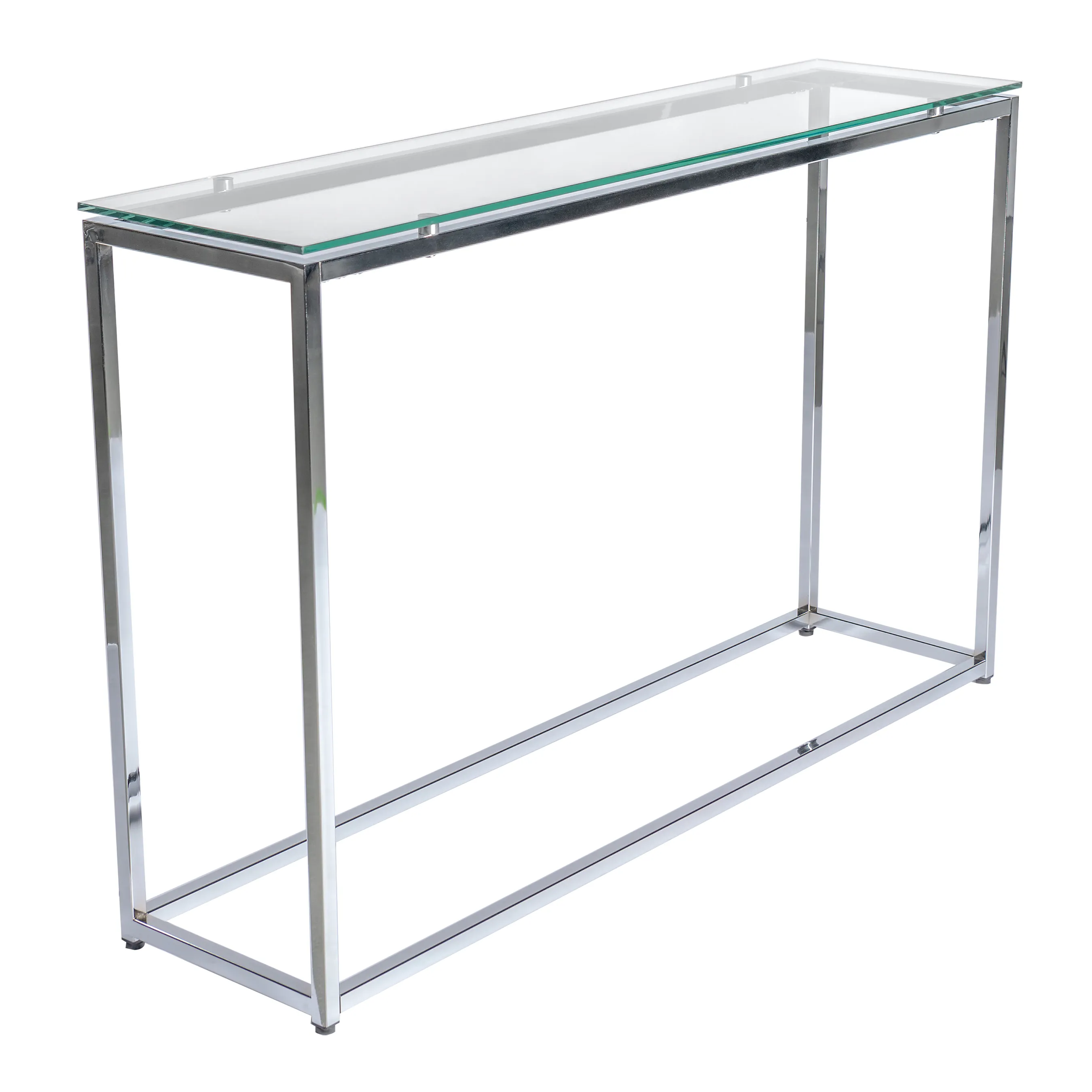 Sandor Long Console Table with Clear Tempered Glass Top and Chrome Frame