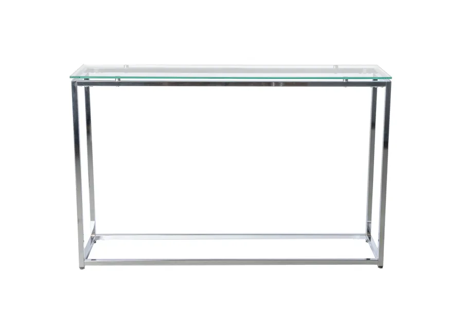 Sandor Long Console Table with Clear Tempered Glass Top and Chrome Frame