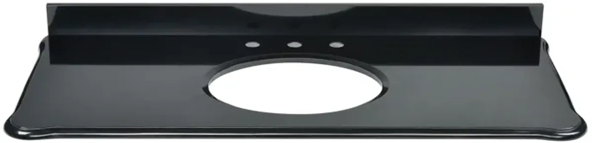 Custom-cut Malago undermount vanity top in Black Granite. Includes backsplash