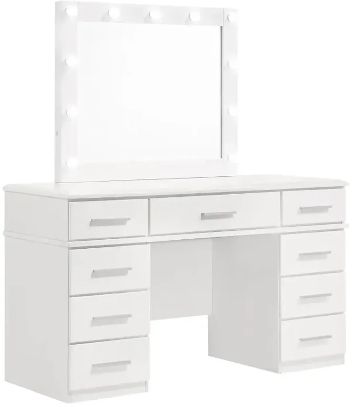 Felicity 9-drawer Vanity Desk with Lighted Mirror Glossy White