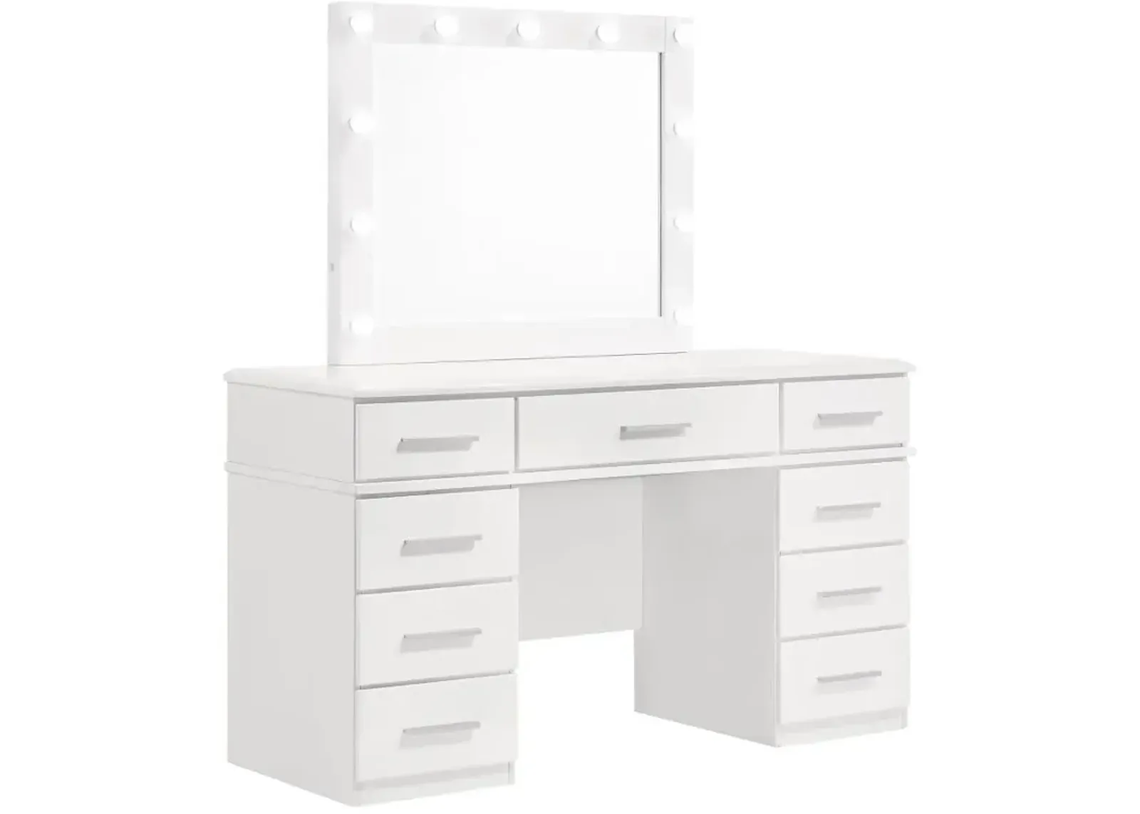 Felicity 9-drawer Vanity Desk with Lighted Mirror Glossy White