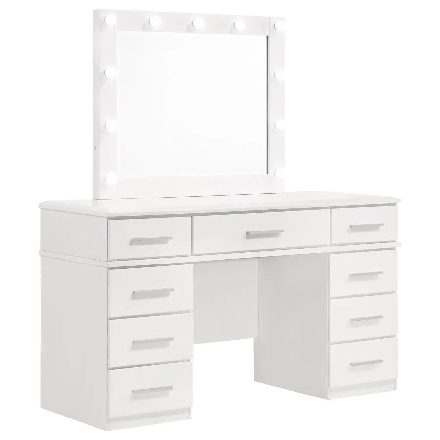 Felicity 9-drawer Vanity Desk with Lighted Mirror Glossy White