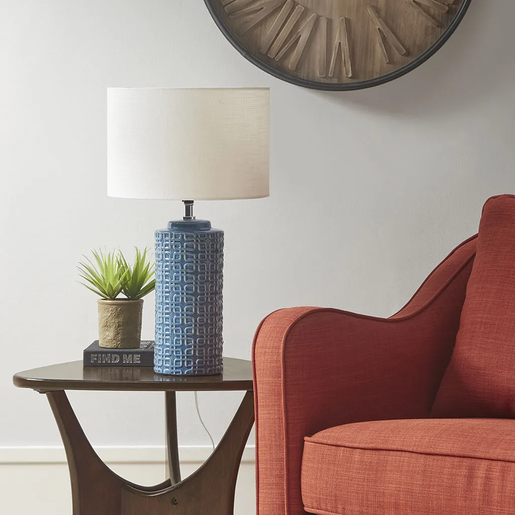 INK+IVY Jayda Blue Geometric Ceramic Table Lamp