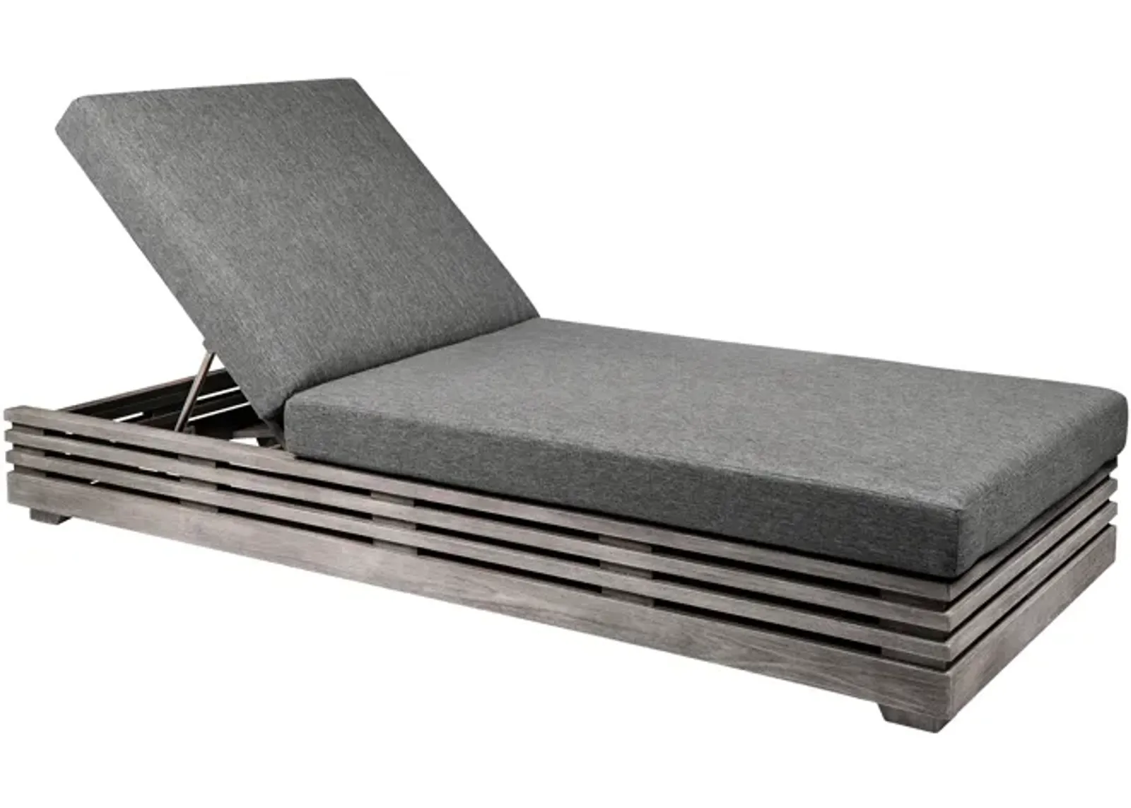 Vivid Outdoor Patio Chaise Lounge Chair in Gray Eucalyptus Wood with Gray Olefin Cushions