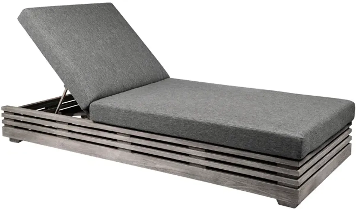 Vivid Outdoor Patio Chaise Lounge Chair in Gray Eucalyptus Wood with Gray Olefin Cushions