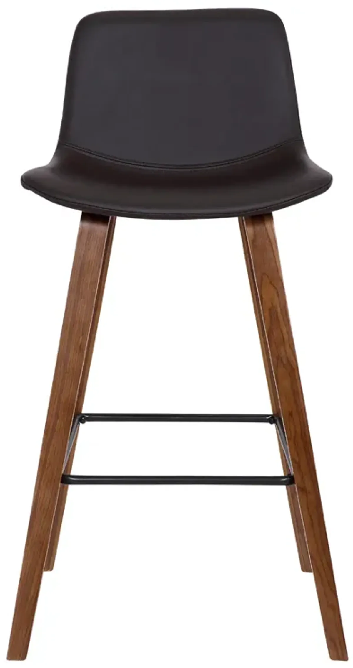 Maddie Contemporary Barstool in Walnut Wood Finish and Brown Faux Leather