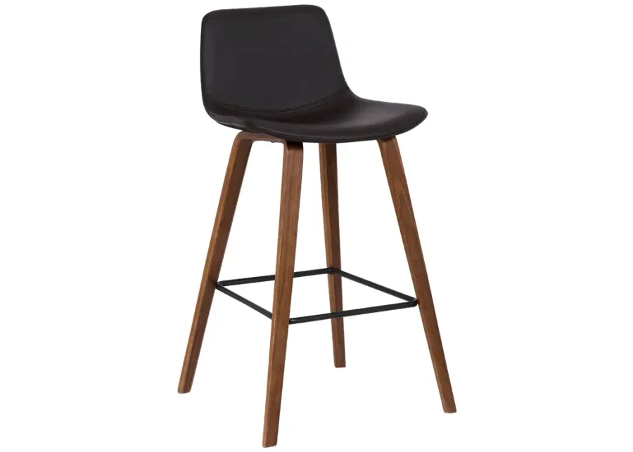 Maddie Contemporary Barstool in Walnut Wood Finish and Brown Faux Leather