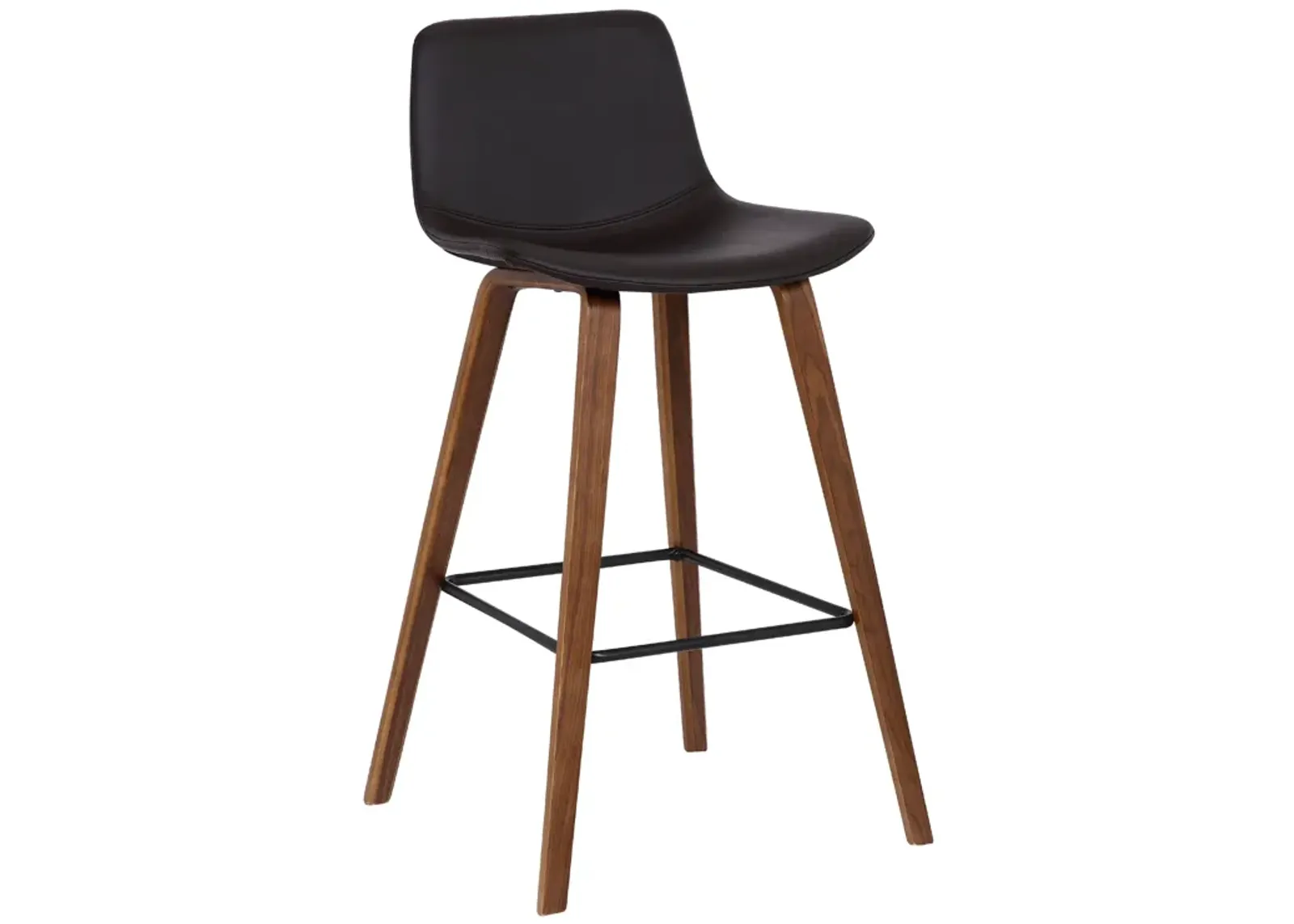 Maddie Contemporary Barstool in Walnut Wood Finish and Brown Faux Leather