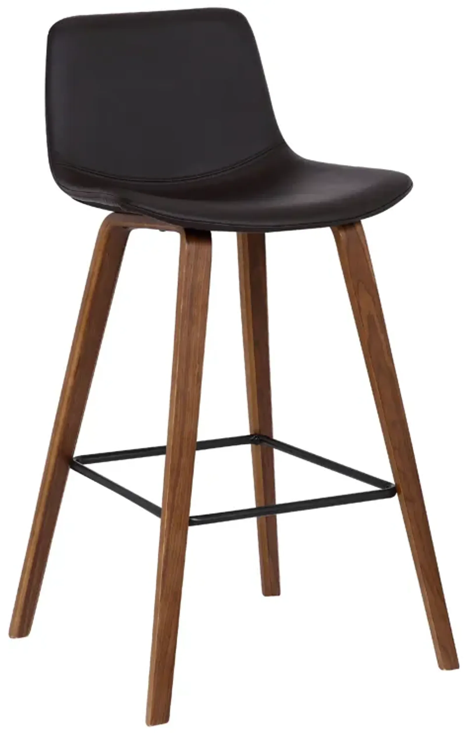 Maddie Contemporary Barstool in Walnut Wood Finish and Brown Faux Leather