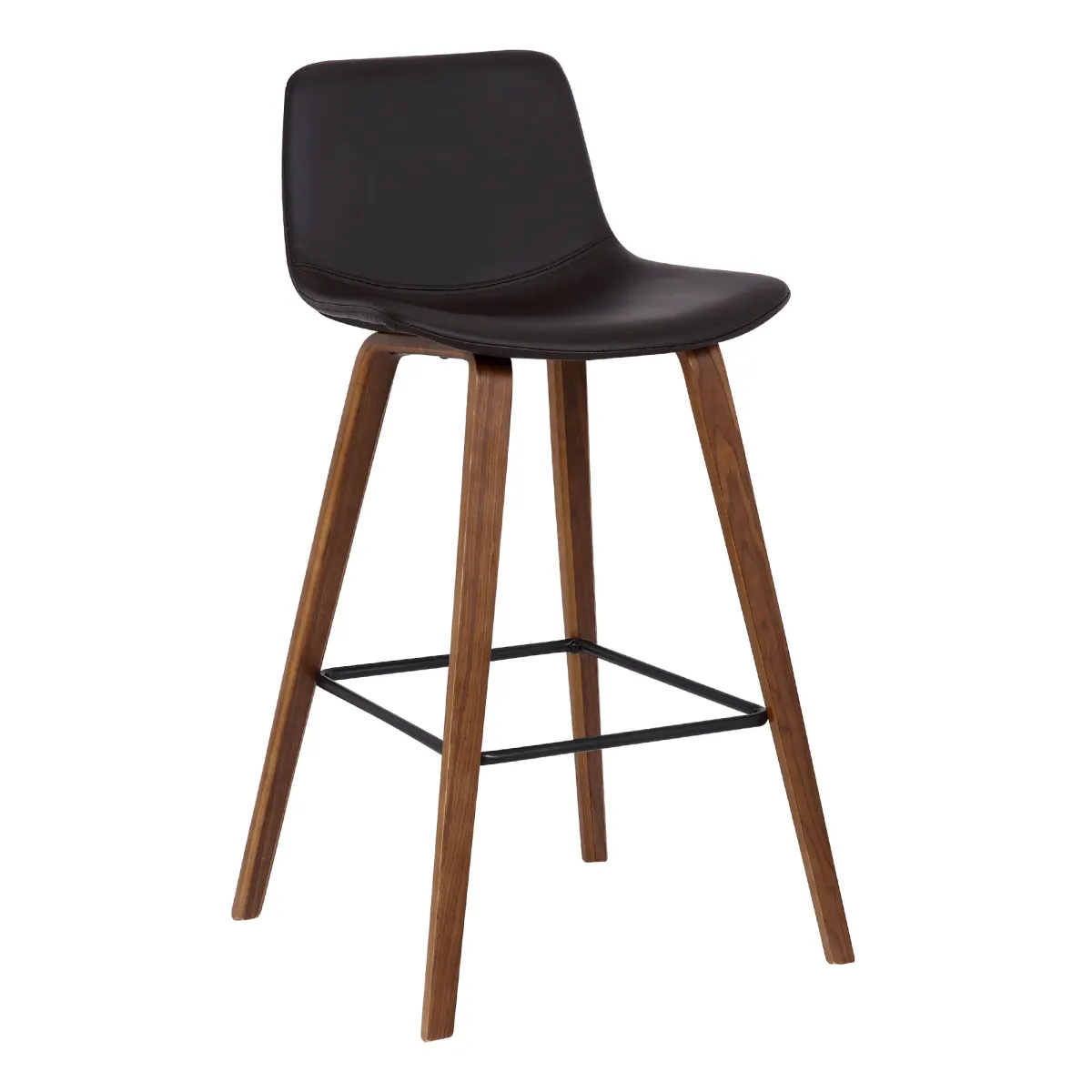 Maddie Contemporary Barstool in Walnut Wood Finish and Brown Faux Leather