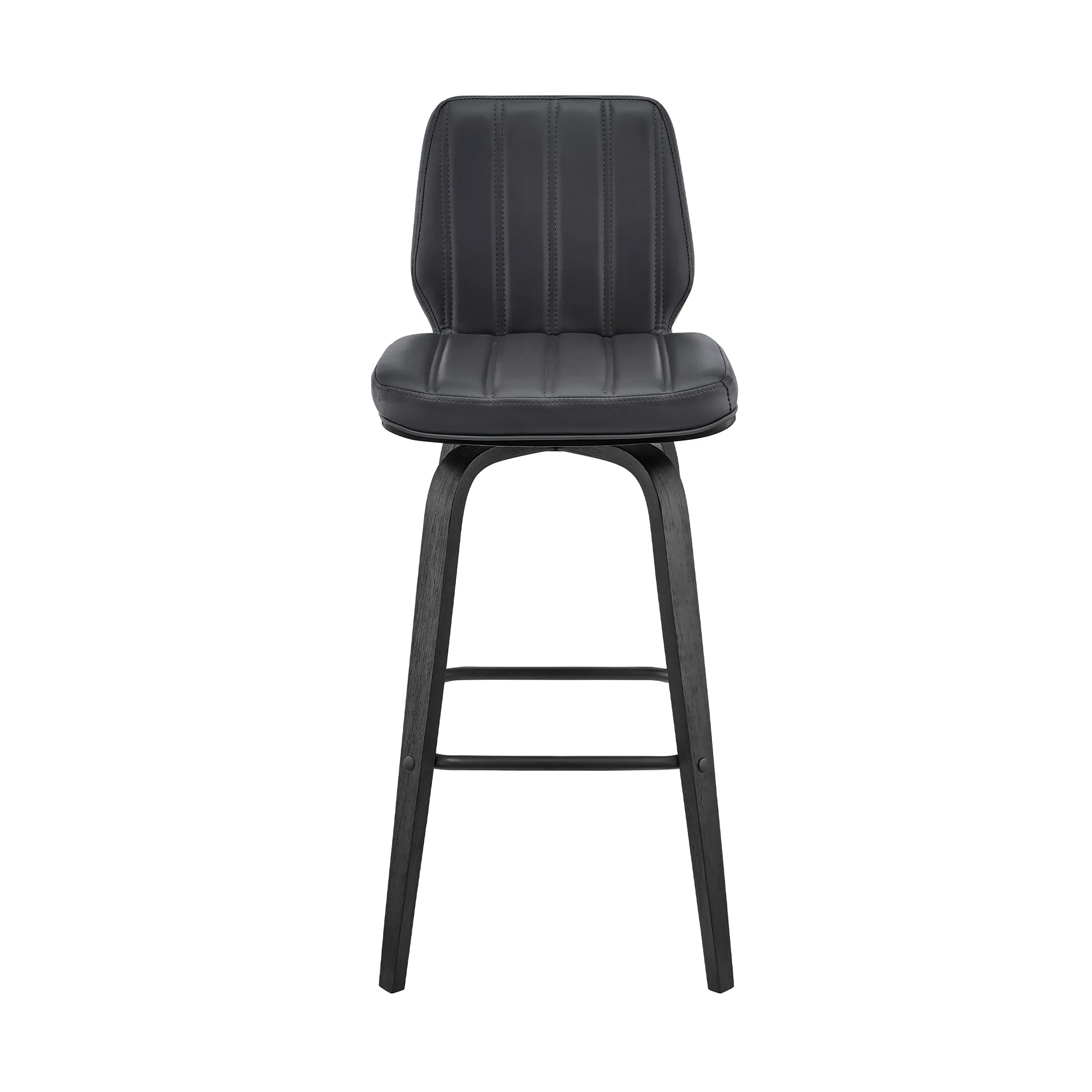 Renee 26" Swivel Grey Faux Leather and Black Wood Bar Stool