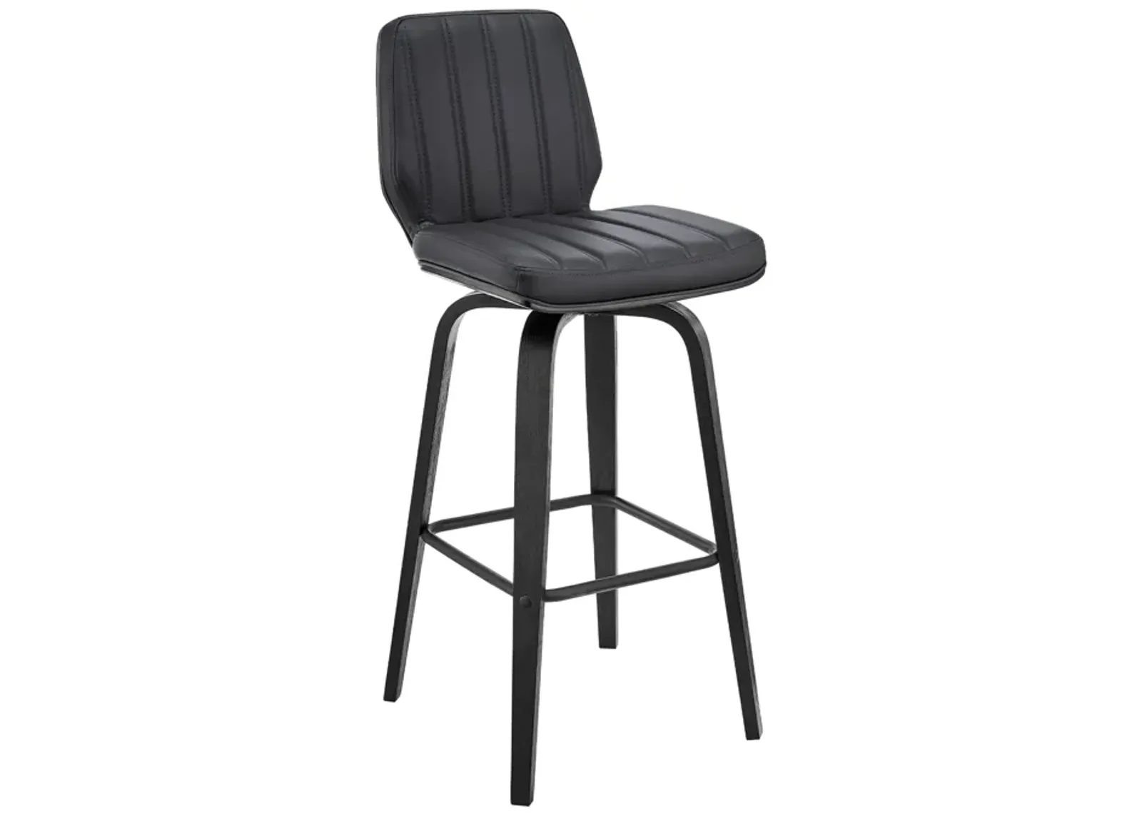 Renee 26" Swivel Grey Faux Leather and Black Wood Bar Stool