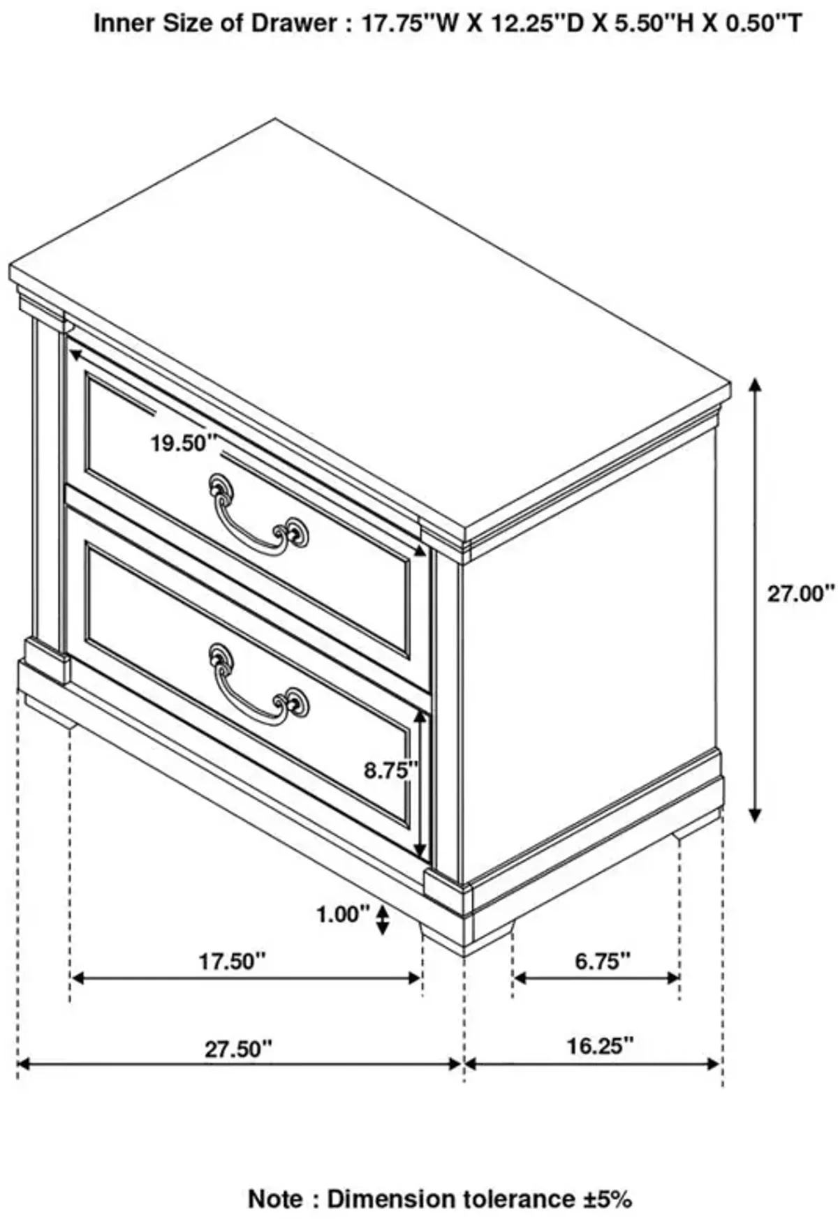 Hillcrest 2-drawer Nightstand Dark Rum and White