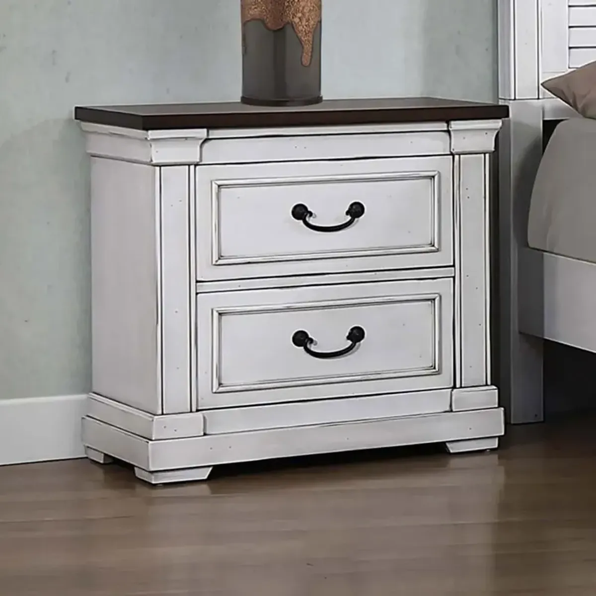 Hillcrest 2-drawer Nightstand Dark Rum and White