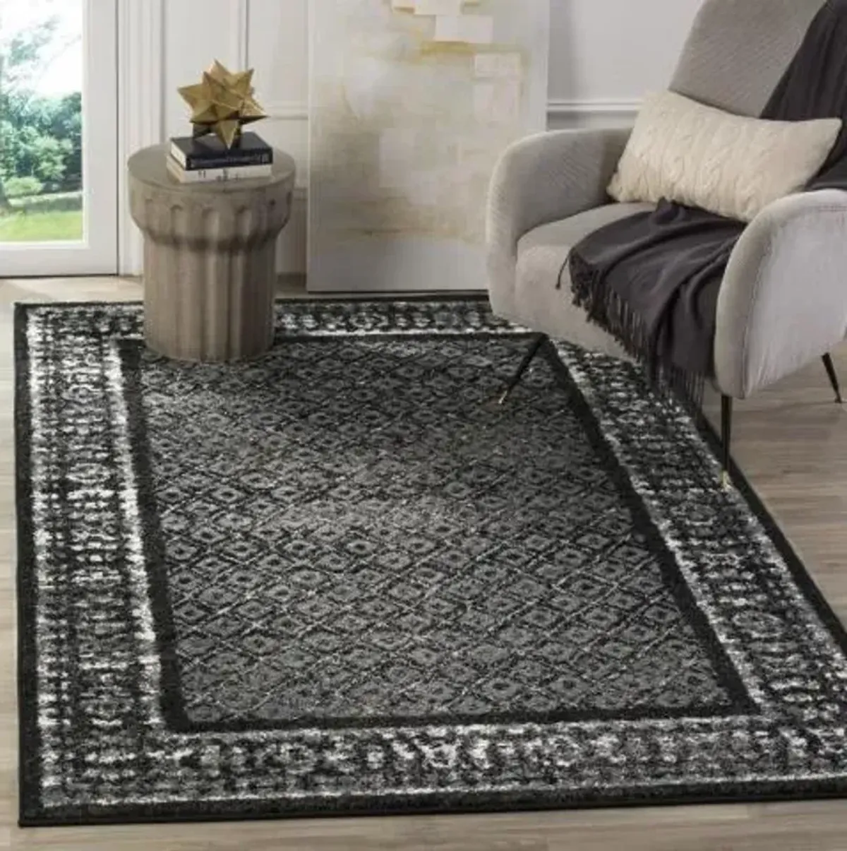 Adirondack Contemporary Black / Silver 5'-1" X 7'-6" Powerloomed Rug