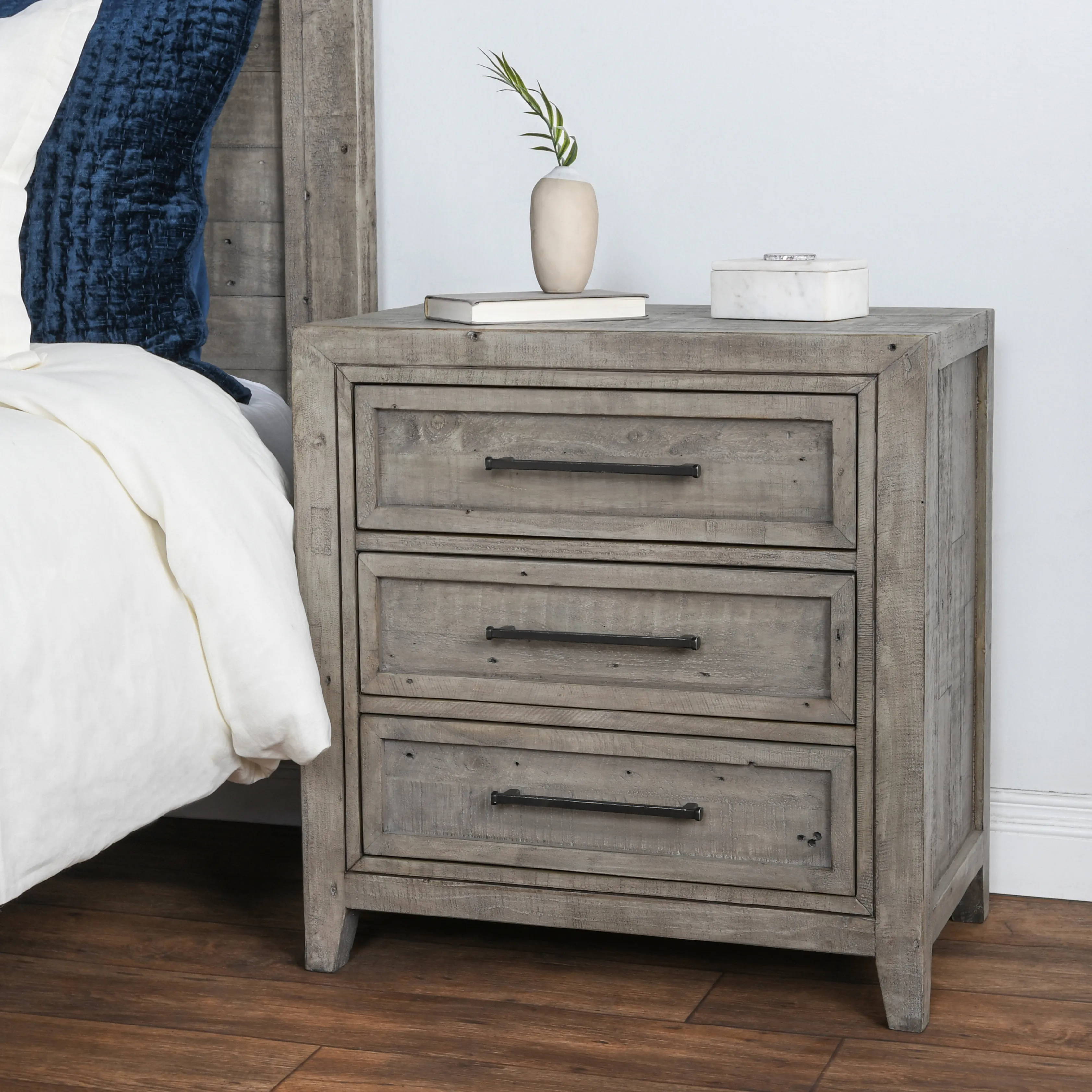 Ridge Reclaimed Pine 3 Drawer Nightstand,