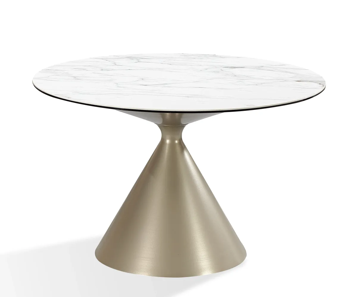 Winston Stone Top Metal Base Round Dining Table in Oat Milk and Champagne