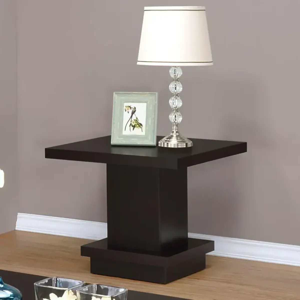 Adaline Pedestal Square End Table Cappuccino