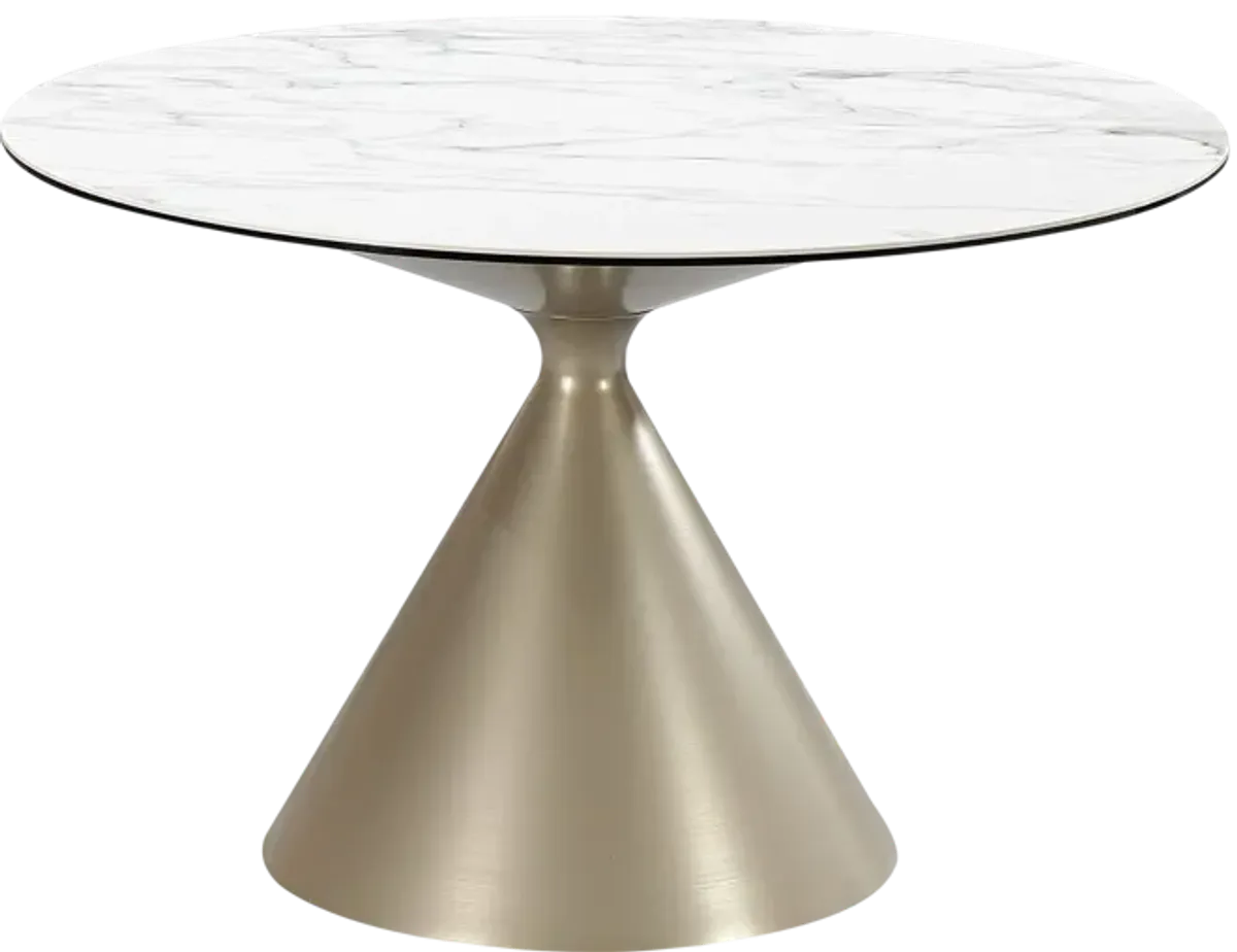 Winston Stone Top Metal Base Round Dining Table in Oat Milk and Champagne