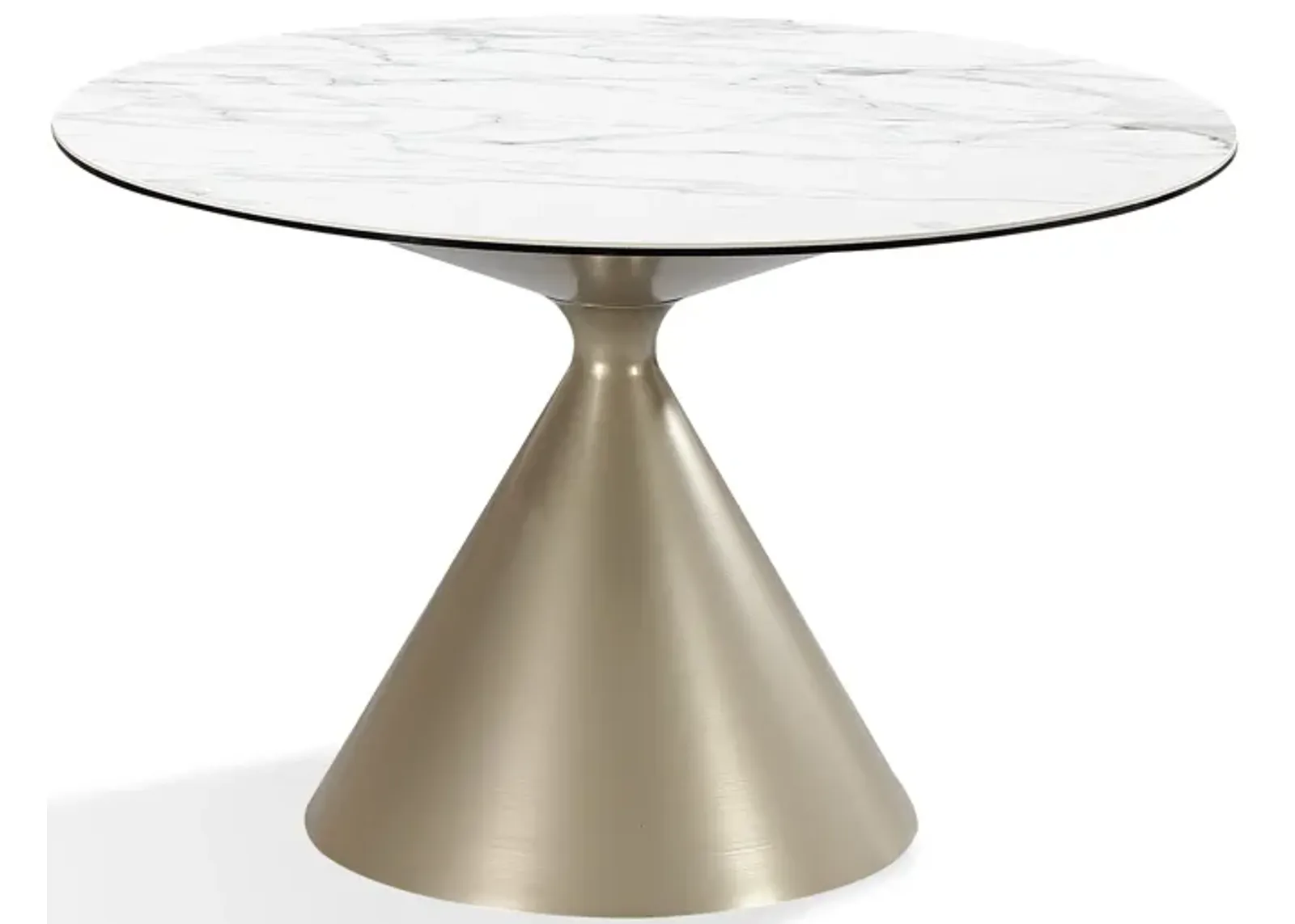 Winston Stone Top Metal Base Round Dining Table in Oat Milk and Champagne