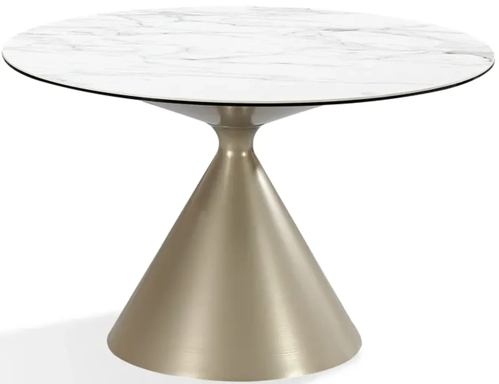 Winston Stone Top Metal Base Round Dining Table in Oat Milk and Champagne