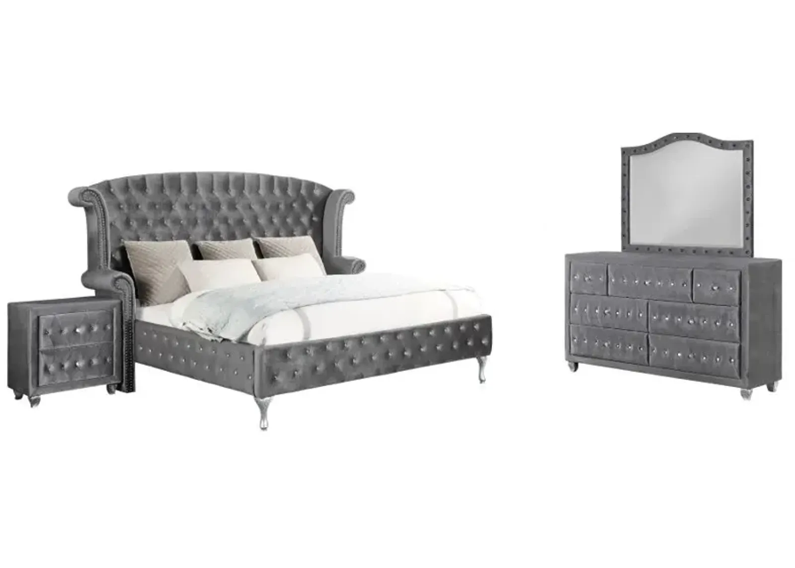 Deanna Upholstered Tufted Bedroom Set Grey