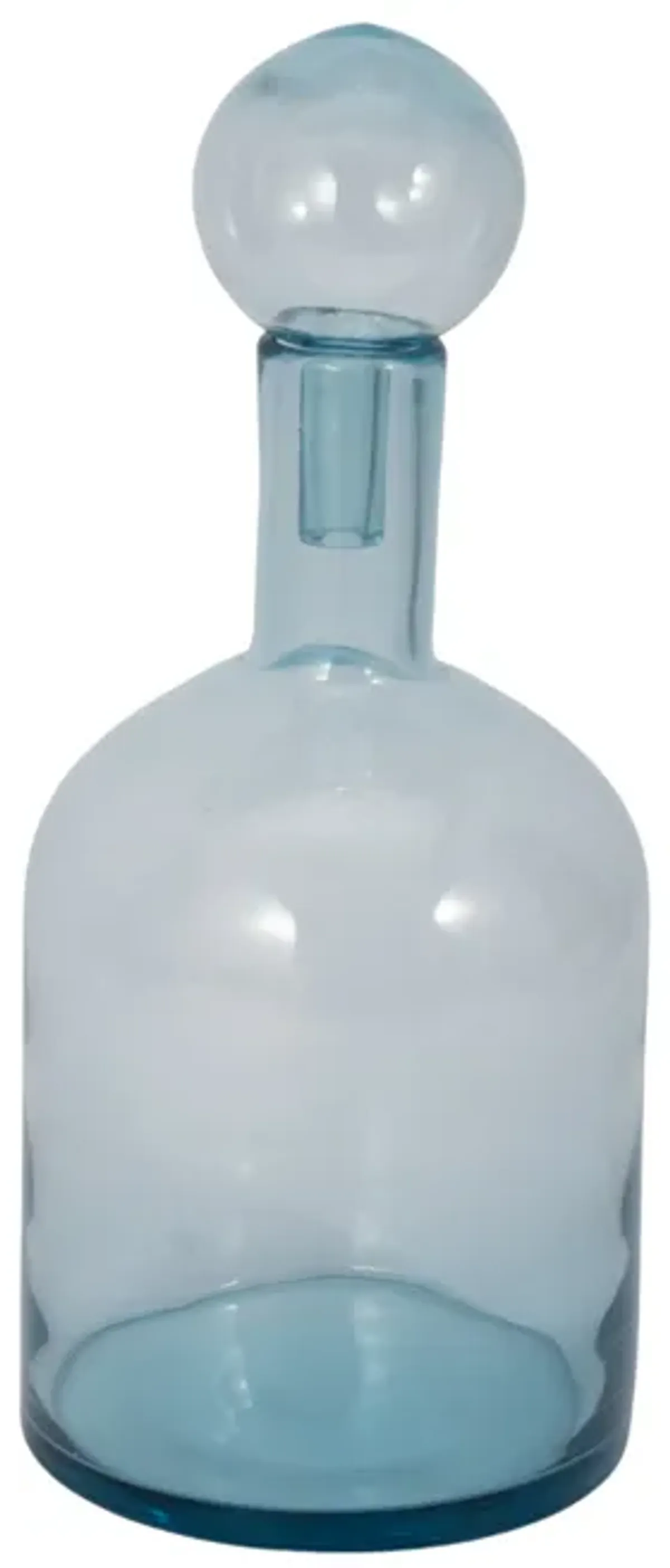 17" Glass Bottle With Stopper, Light Blue