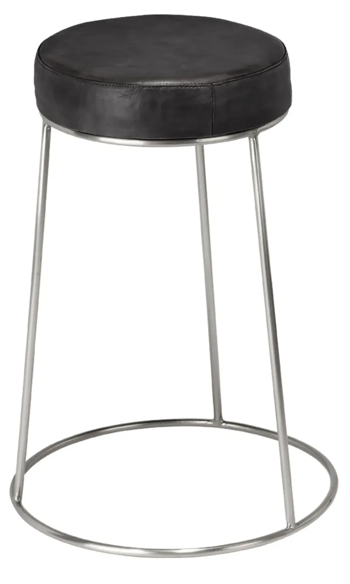 Henry Round Leather Counter Stool, Charcoal