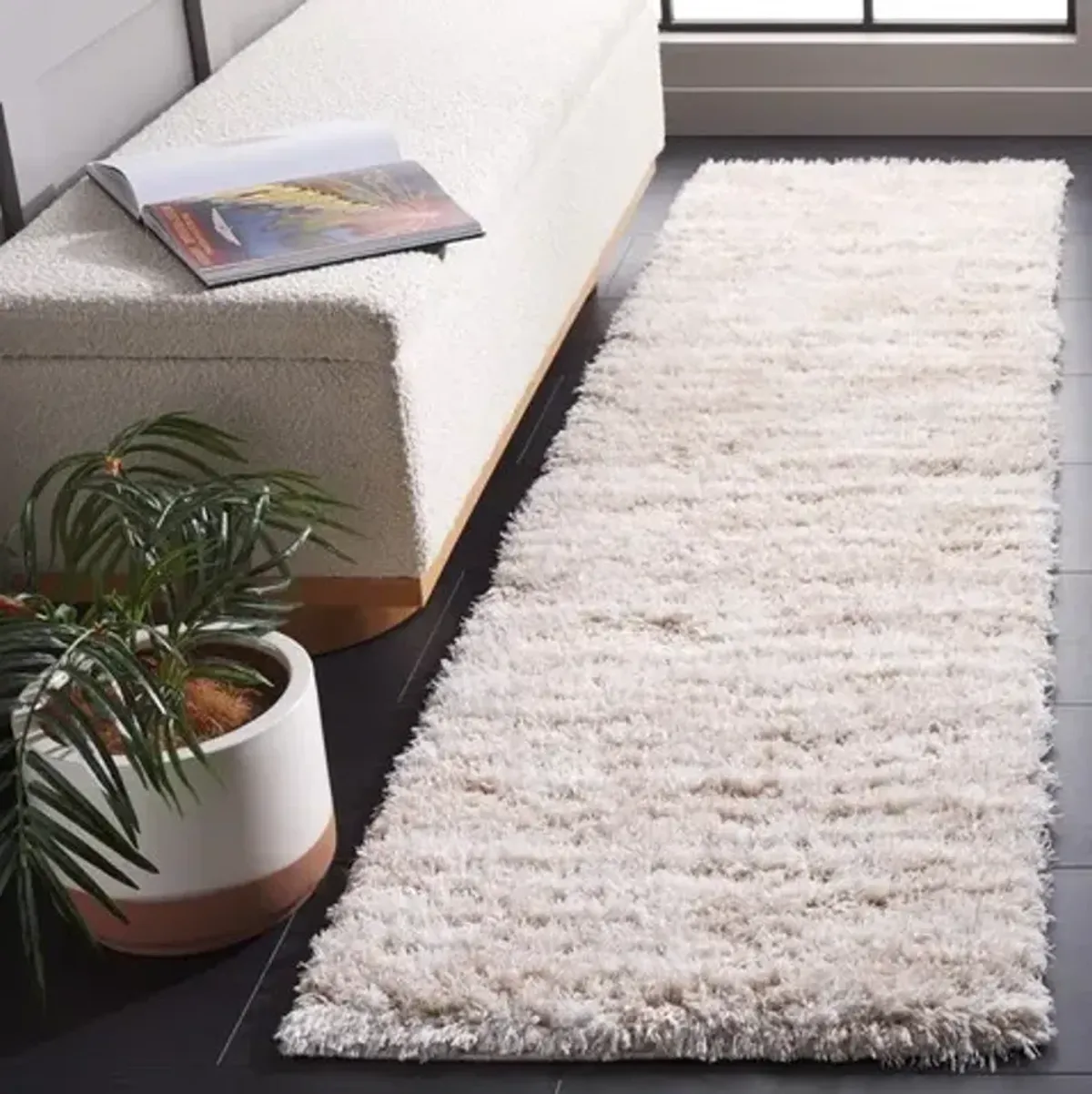 LINDSAY SHAG 554 Beige  2'-2' X 8' Runner Rug