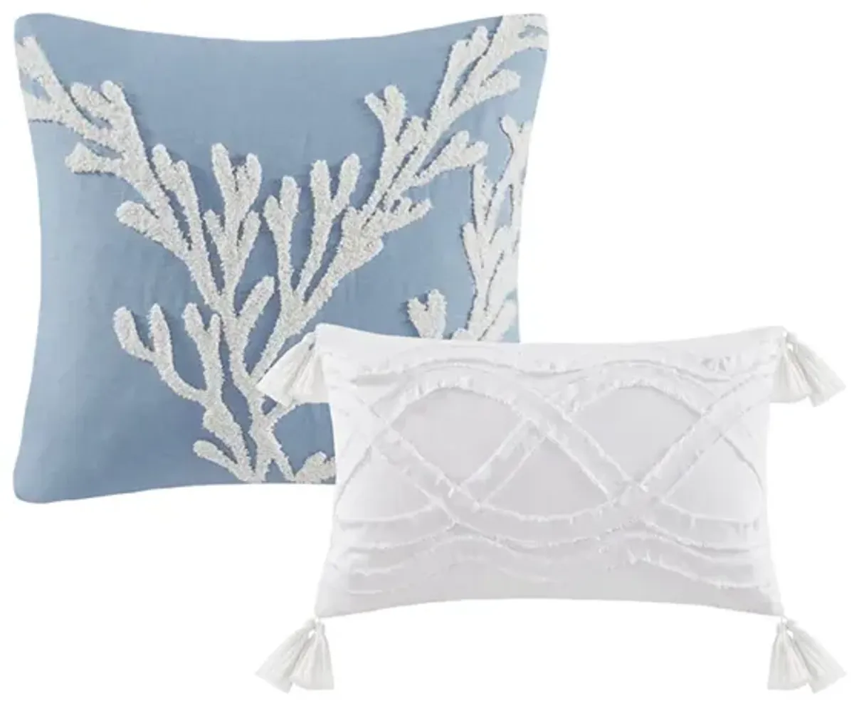 Harbor House Pismo Beach Blue/White 5 Piece Cotton Duvet Cover Set with Throw Pillows