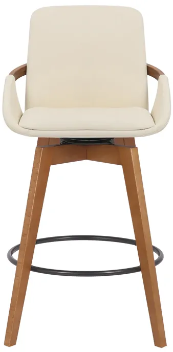 Baylor 26" Cream Faux Leather and Walnut Wood Swivel Bar Stool