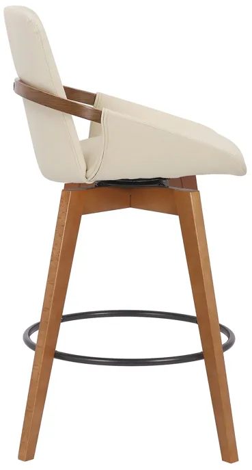 Baylor 26" Cream Faux Leather and Walnut Wood Swivel Bar Stool