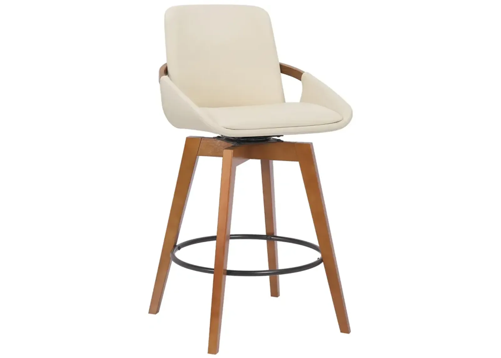 Baylor 26" Cream Faux Leather and Walnut Wood Swivel Bar Stool