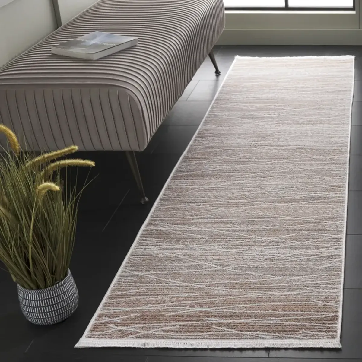 MILA 222 BEIGE  2'-2' x 8' Runner Rug