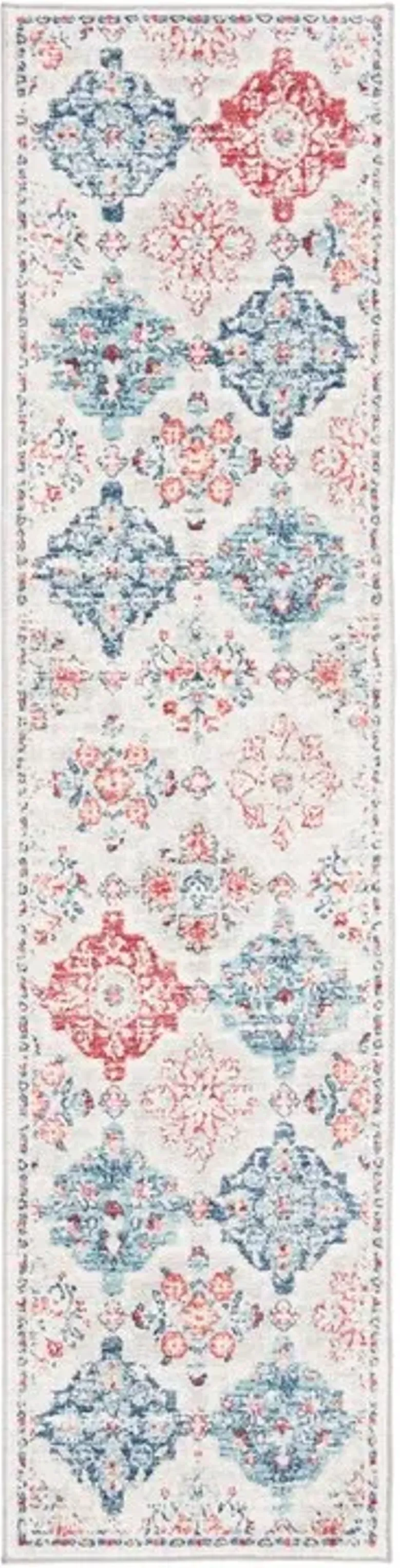 Brentwood 815 Cream / Blue 2' X 6' Runner Powerloomed Rug