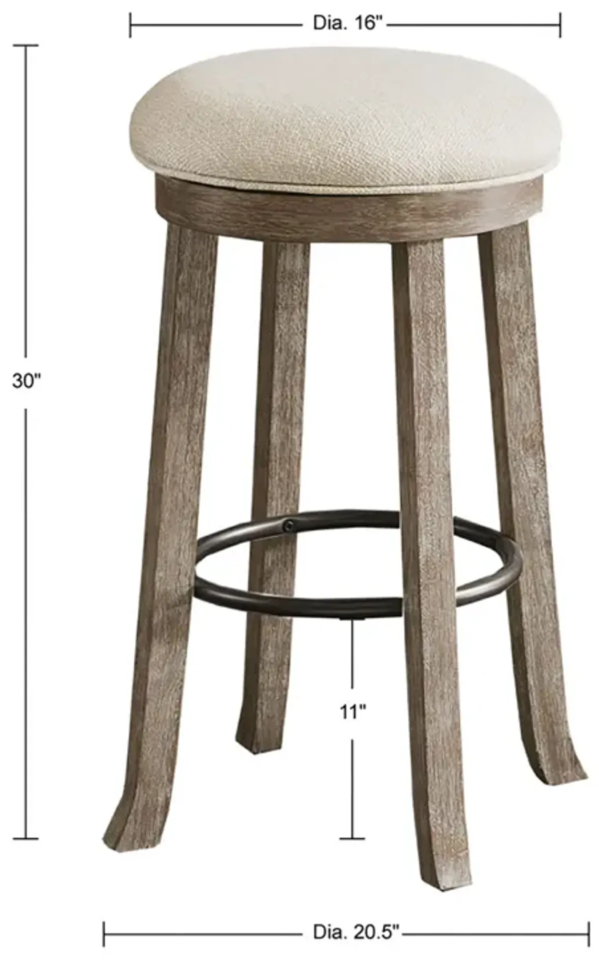 INK+IVY OAKTOWN Light Grey Backless Bar Stool with Swivel Seat