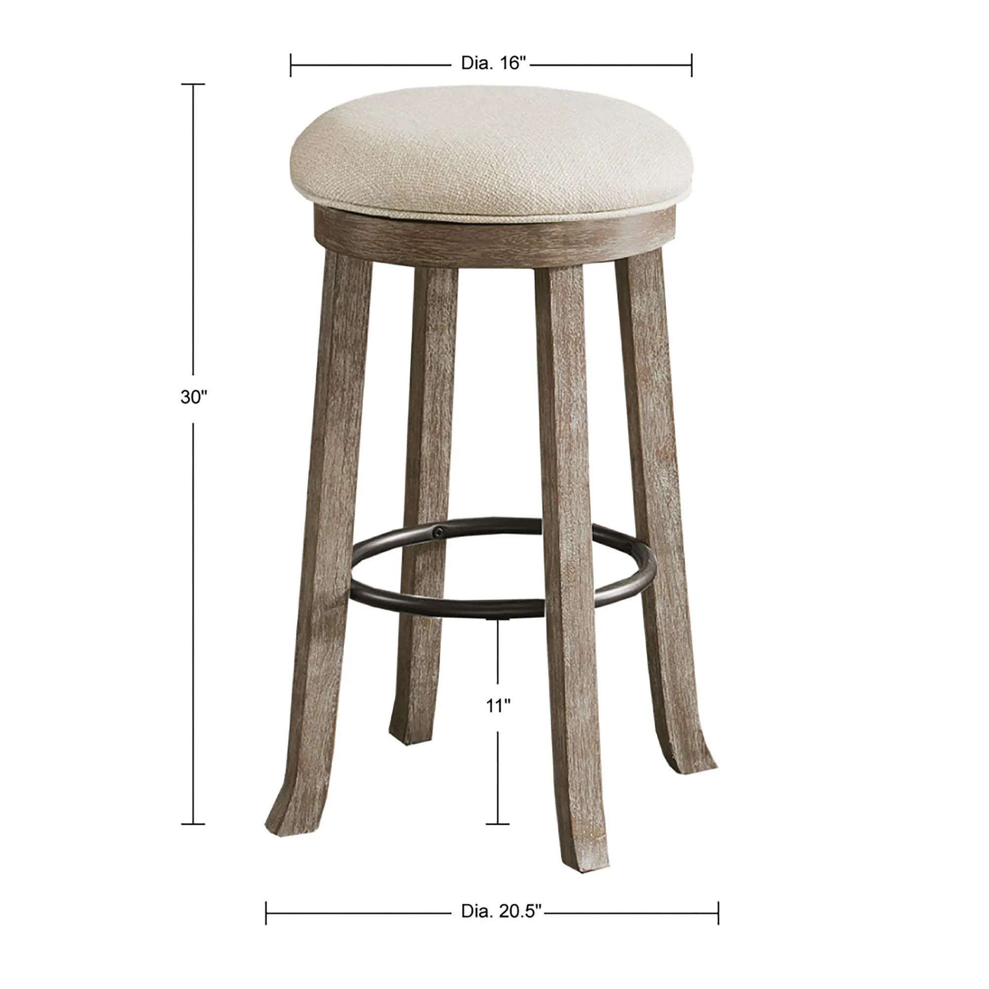 INK+IVY OAKTOWN Light Grey Backless Bar Stool with Swivel Seat