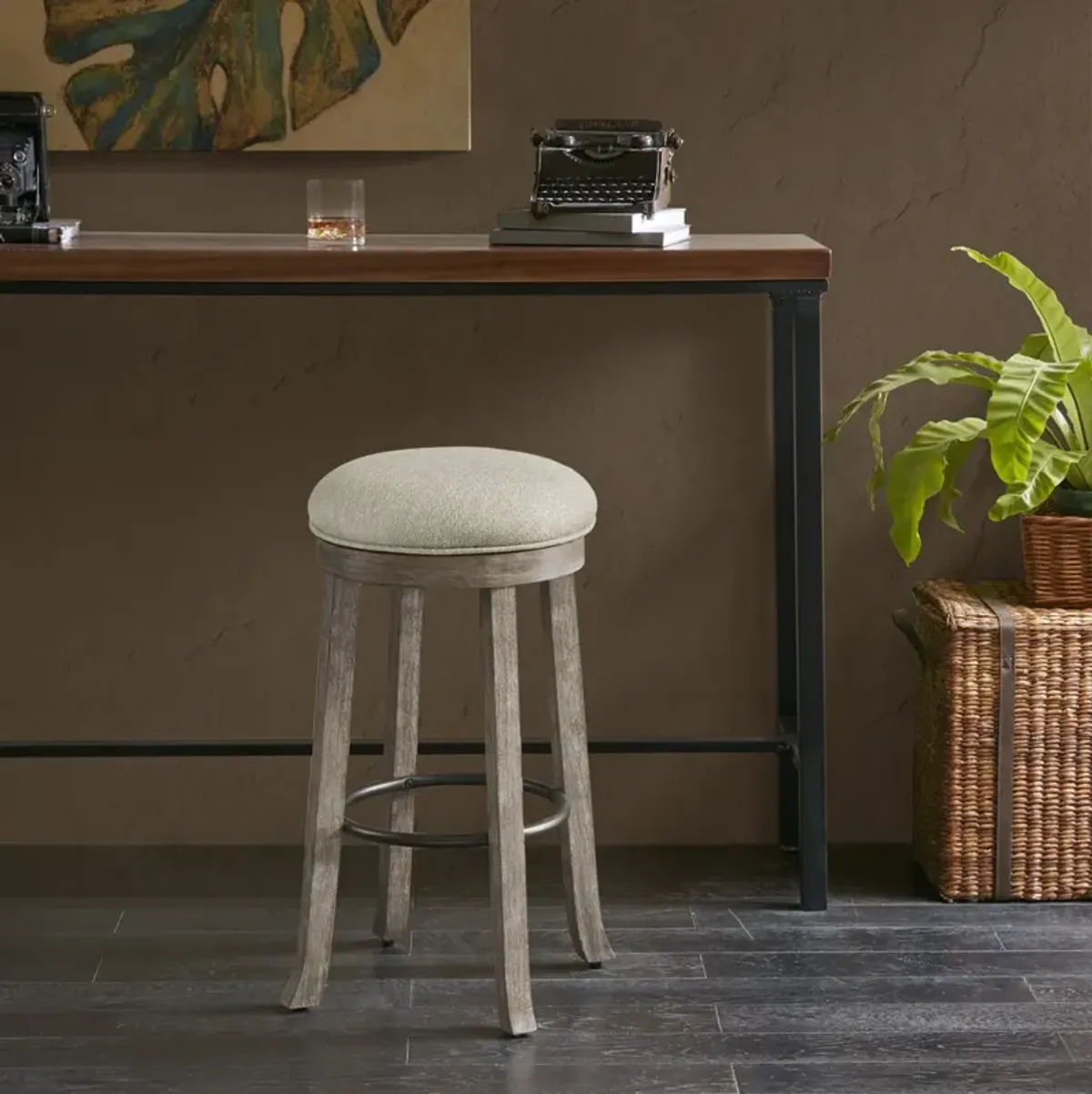 INK+IVY OAKTOWN Light Grey Backless Bar Stool with Swivel Seat