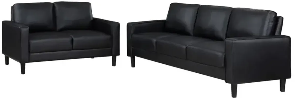 Ruth 2-piece Upholstered Track Arm Faux Leather Sofa Set Black