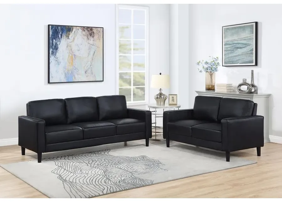 Ruth 2-piece Upholstered Track Arm Faux Leather Sofa Set Black