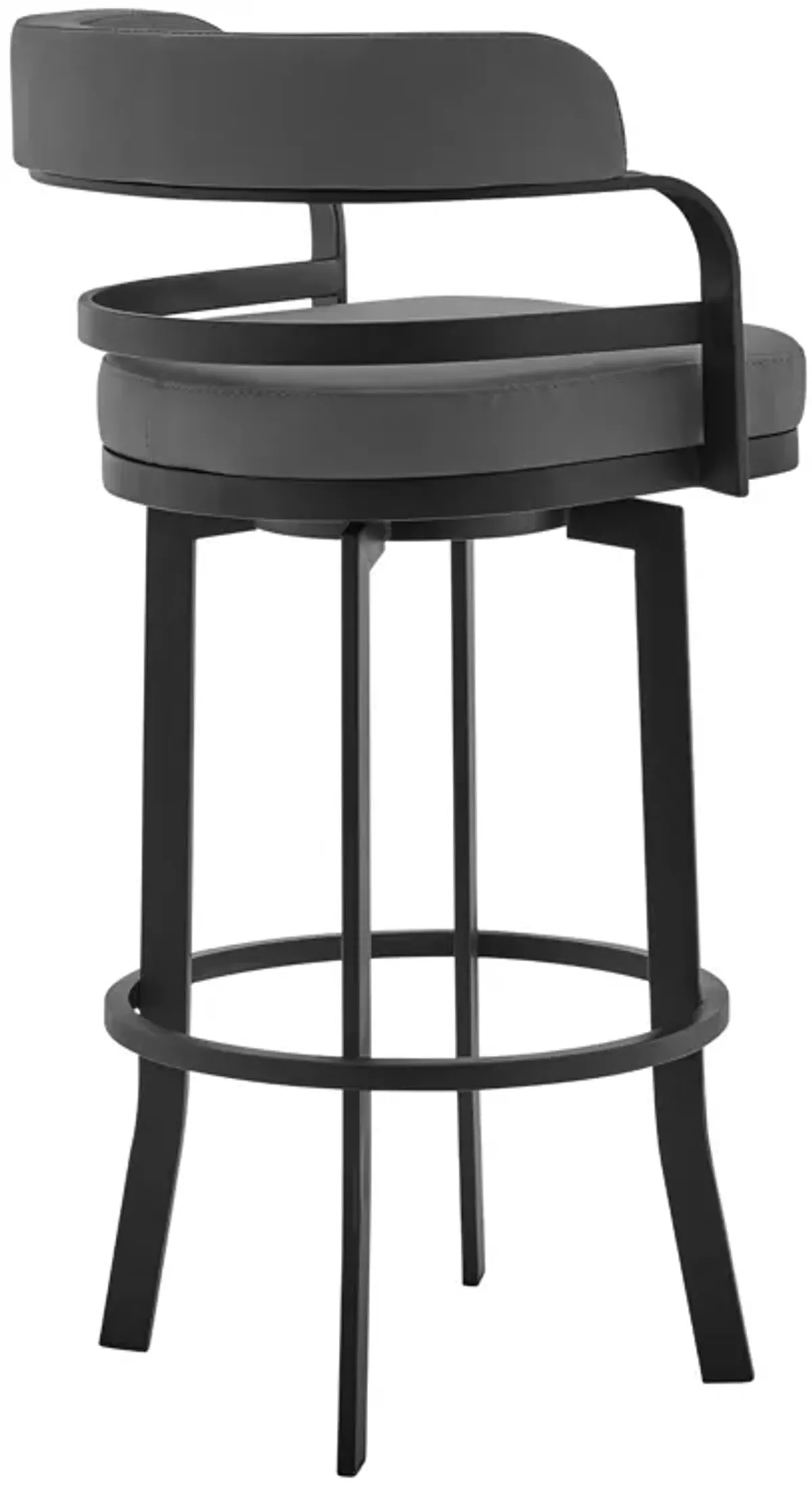 Prinz 26" Counter Height Swivel Grey Faux Leather and Black Metal Bar Stool