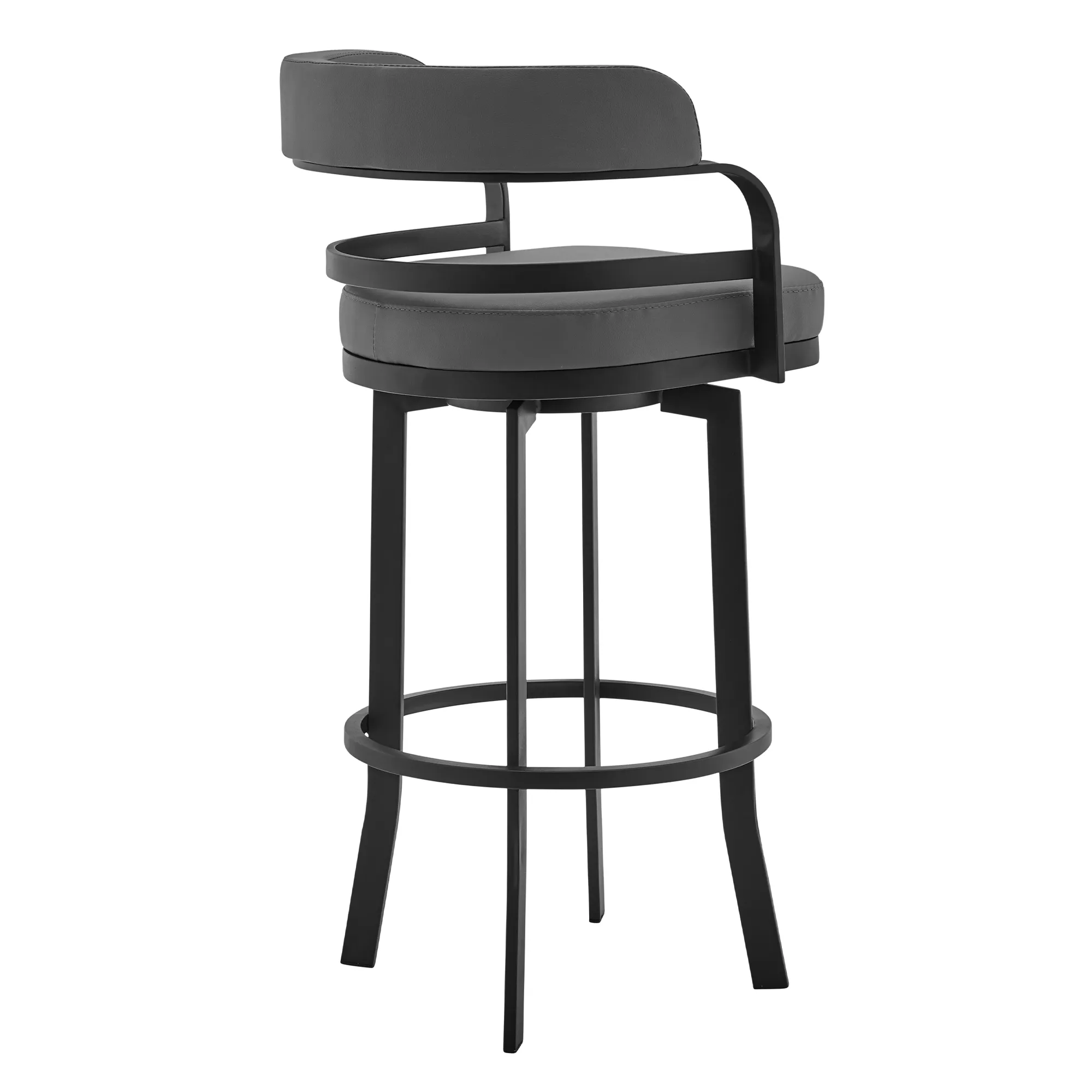 Prinz 26" Counter Height Swivel Grey Faux Leather and Black Metal Bar Stool