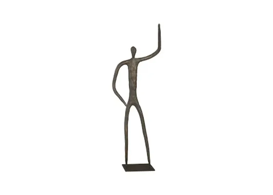 abstract figure on metal base, bronze finish, arm up