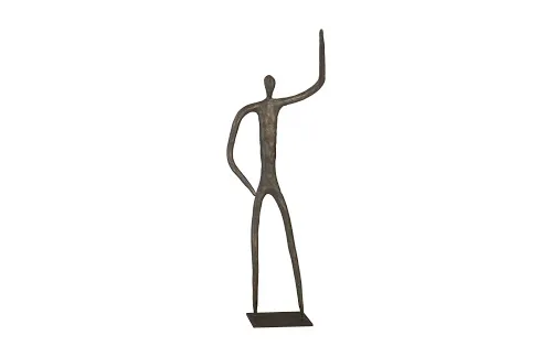 abstract figure on metal base, bronze finish, arm up