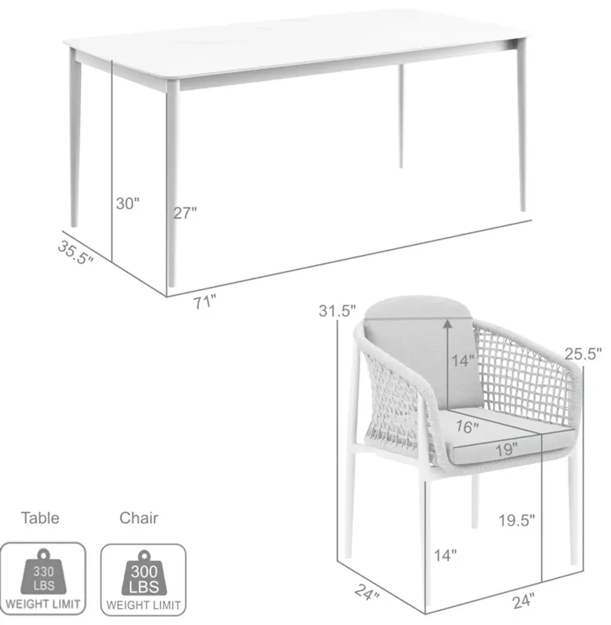 Rhodes Outdoor Patio 5 Piece Dining Set in Aluminum with Sintered Stone and Gray Cushions