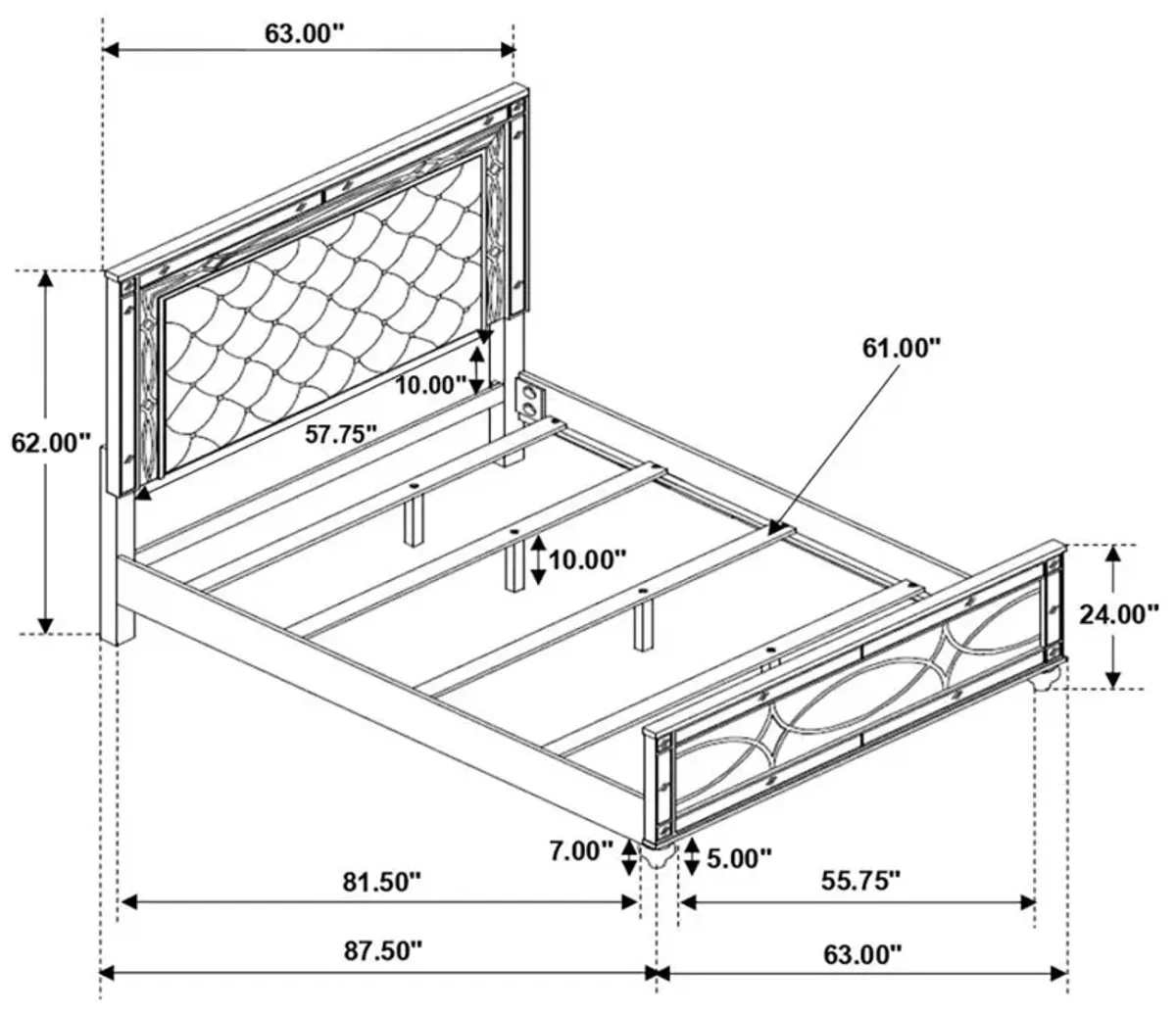 Gunnison Queen Panel Bed with LED Lighting Silver Metallic