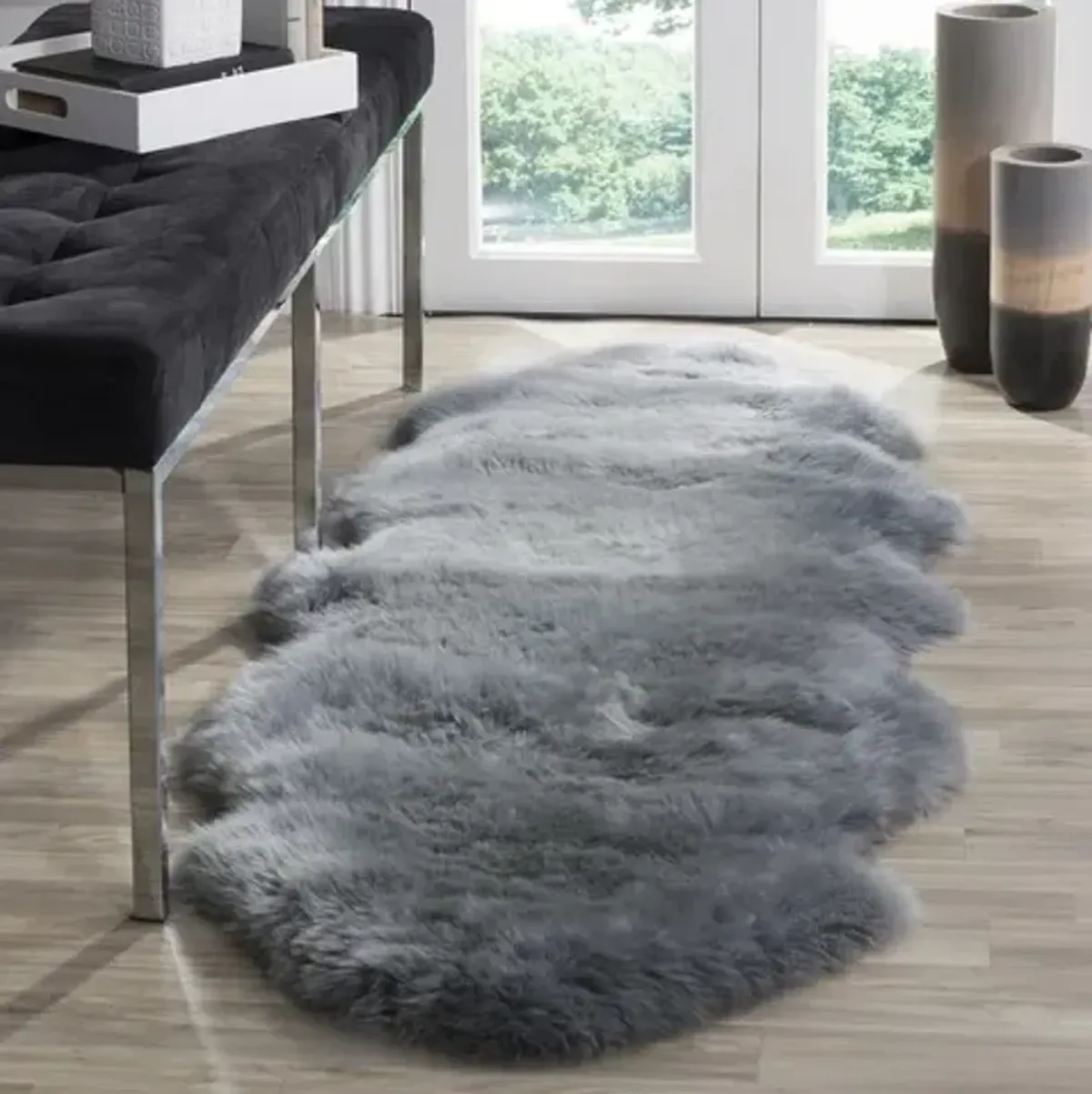 SHEEP SKIN 121 Blue  2' X 6' Runner Rug