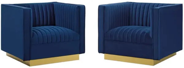 Sanguine Vertical Channel Tufted Upholstered Performance Velvet Armchair Set of 2