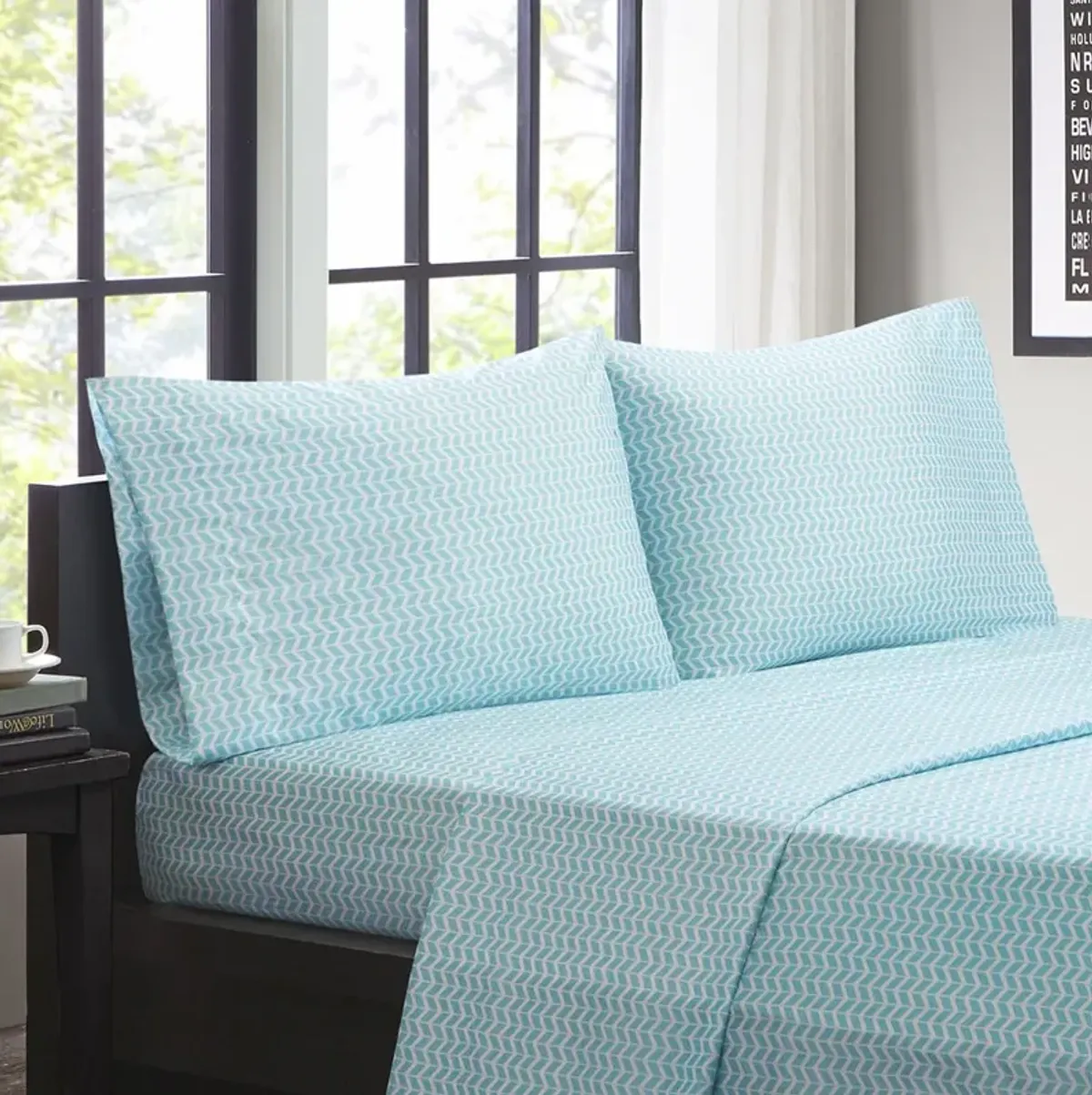 Intelligent Design Chevron Aqua Printed Microfiber Sheet Set